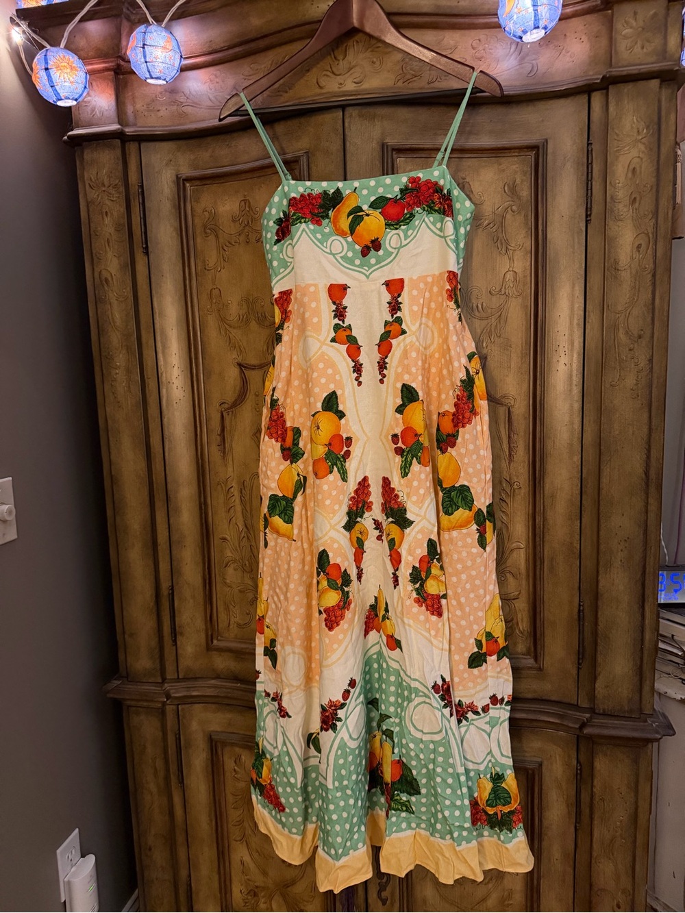 Caroline Constas Mint, Yellow & Orange Fruit-Print Maxi Dress